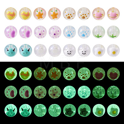  24Pcs 12 Styles Transparent Hand Painting Acrylic Beads OACR-TA0001-29-1