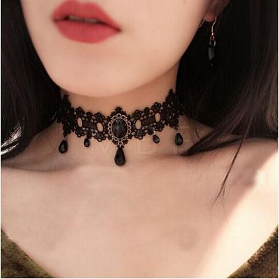 Gothic Style Resin Tassel Lace Chain Necklaces WG2E9D0-09-1