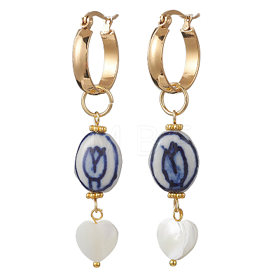 Oval with Heart 304 Stainless Steel Hoop Earrings EJEW-JE06927-1