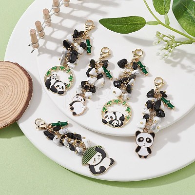 Panda Alloy Enamel Pendant Decorations HJEW-JM01275-1