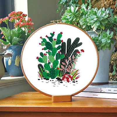 Cactus Pattern DIY Embroidery Starter Kits DIY-P077-097-1