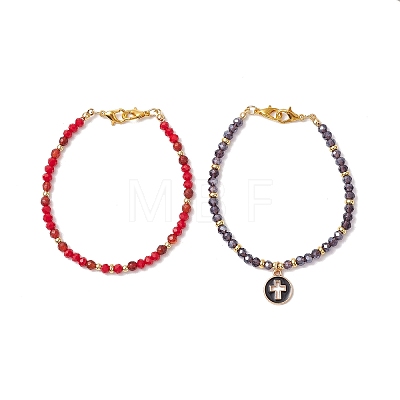 2Pcs 2 Styles Glass Beads Stretch Bracelet Set for Women BJEW-JB11570-1