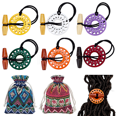 6Pcs 6 Styles Sunflower Wood Polyester Elastic Hair Ties OHAR-PH0001-36-1