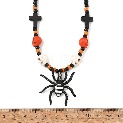 Halloween Alloy Enamel Spider Pendant Necklaces NJEW-TA00278-1