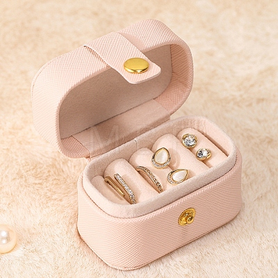 4-Slot Oval Mini PU Leather Rings Organizer Box with Snap Button PW-WG20937-02-1