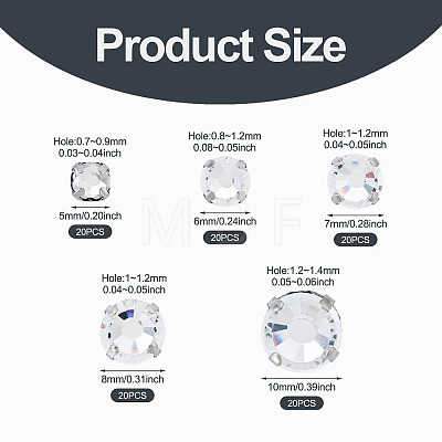100Pcs 5 Styles Flat Round Sew on Rhinestone KK-TA0008-97-1
