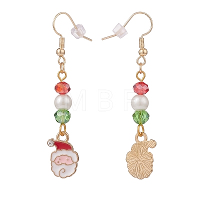 Enamel Christmas Theme Charm with Glass Pearl Dangle Earrings EJEW-JE04961-1