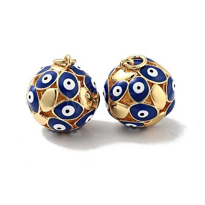 Round with Evil Eye Brass Enamel Pendants KK-G419-15G-03-1