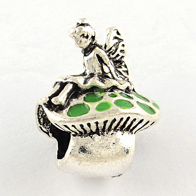 Antique Silver Plated Fairy and Mushroom Tibetan Style Alloy Enamel European Beads ENAM-Q421-12-1