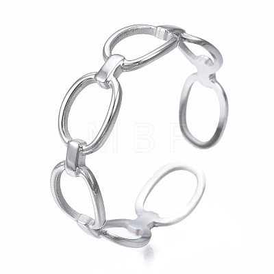 304 Stainless Steel Oval Wrap Open Cuff Ring RJEW-T023-68P-1