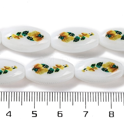 Printing Glass Oval Beads for Necklaces Bracelets Making GLAA-B020-01A-07-1