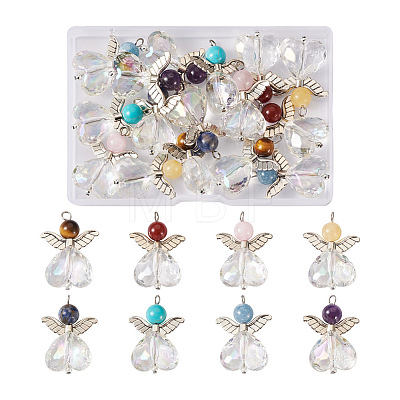 Fashewelry 16Pcs 8 Styles Natural & Synthetic Mixed Gemstone AB Color Acrylic Pendants G-FW0001-37-1