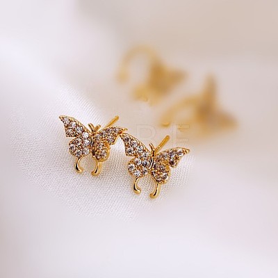 Butterfly Brass Micro Pave Clear Cubic Zirconia Cuff Earrings WGE0DF4-01-1