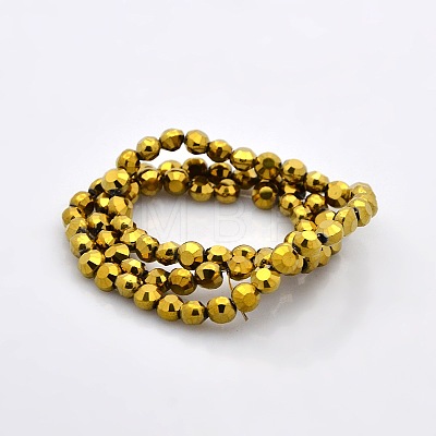Full Golden Plated Glass Faceted Flat Round Beads Strands EGLA-A033-4mm-FP01-1