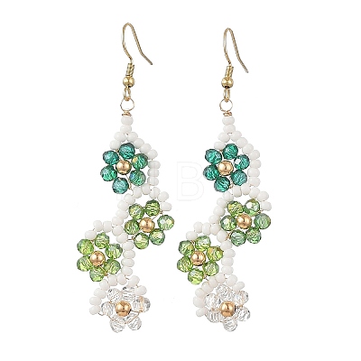 Flower Glass Seed Beaded Dangle Earrings EJEW-MZ00775-02-1