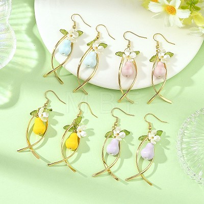 Handmade Porcelain & Brass Dangle Earrings for Women EJEW-JE07508-1