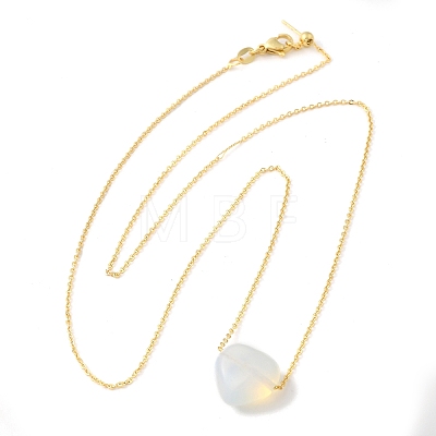 Opalite Heart Pendant Necklace with Golden Alloy Cable Chains NJEW-G116-01E-1