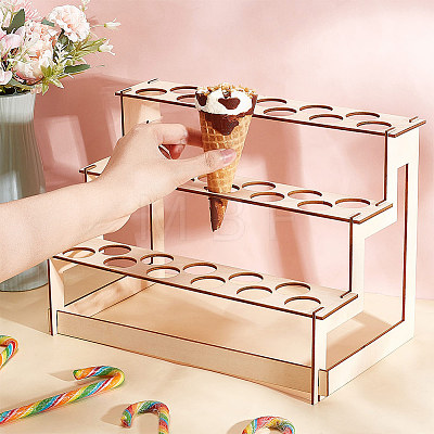 3-Tier Wooden Ice Cream Cone Display Risers ODIS-WH0017-090-1