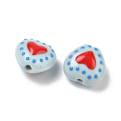 Heart Pattern Handmade Porcelain Enamel Beads PORC-G016-03O-1