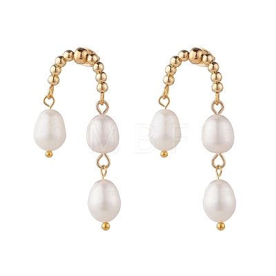 Natural Pearl Beaded U Shaped Dangle Stud Earrings for Women EJEW-TA00050-1