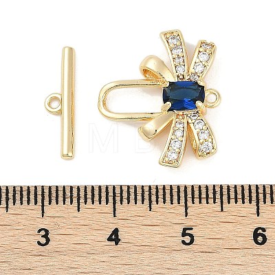 Brass Micro Pave Clear Cubic Zirconia Toggle Clasps KK-K391-20G-1