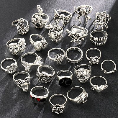 Alloy Skull Finger Rings Sets for Women PW-WG6A396-01-1