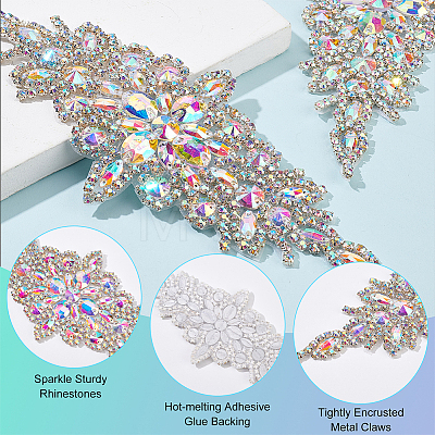 4Pcs Flower Glitter Glass Hotfix Rhinestone FIND-FG0005-50-1