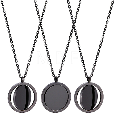 3Pcs Stainless Steel Rotatable Blank Flat Round Pendant Necklaces for Women Men NJEW-SC0001-81-1