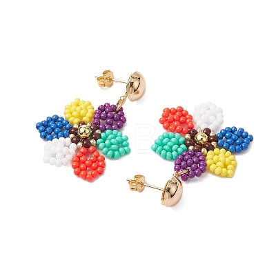 Glass Seed Bead Flower Dangle Stud Earrings for Women EJEW-MZ00268-1