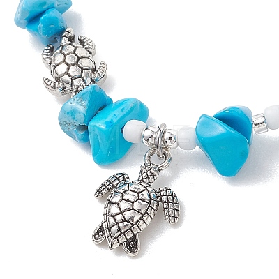 Turtle Alloy Charm Bracelets BJEW-MZ00329-01-1
