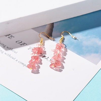 Synthetic Cherry Quartz Glass Chip Beaded Dangle Earrings EJEW-JE04788-12-1