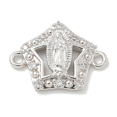 Rack Plating Brass Micro Pave Clear Cubic Zirconia Star with Virgin Mary Connector Charms KK-L224-096P-1