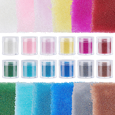 12Pcs 12 Colors Glass No Hole Round Beads Nail Art Glitter Powders MRMJ-PH0003-30-1