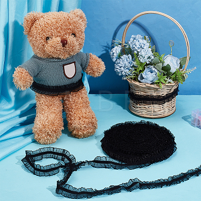 Polyester Elastic Pleated Lace Ribbon OCOR-WH0036-70A-1