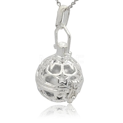 Silver Color Plated Brass Hollow Round Cage Pendants KK-J226-08S-1