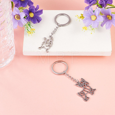 2Pcs 2 Styles 201 Stainless Steel Keychains KEYC-TAD0001-15B-1