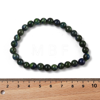Natural Chrysocolla and Lapis Lazuli Round Bead Stretch Bracelets BJEW-L593-D03-1