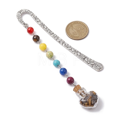 7Pcs Chakra Gemstone Bead & Heart Glass Wishing Bottle Pendant Bookmarks AJEW-JK00313-1