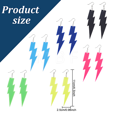 ANATTASOUL 6 Pairs 6 Colors Acrylic Lightning Dangle Earrings EJEW-AN0001-58-1