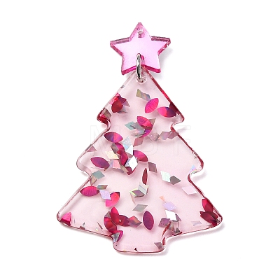 Christmas Tree Printed Opaque Acrylic Pendants OACR-Q080-03A-1