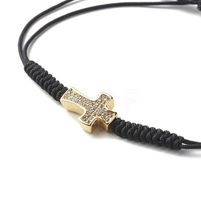 Cross Brass Micro Pave Cubic Zirconia Braided Bead Bracelets for Couple Best Friend BJEW-JB06794-1