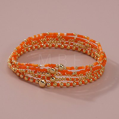 5Pcs 5 Styles Bohemian Style Glass Seed Bead & Brass Beads Stretch Bracelets Set for Women XX3462-5-1