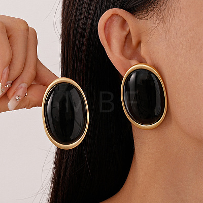 Alloy Resin Oval Stud Earrings FS-WG2D521-02-1