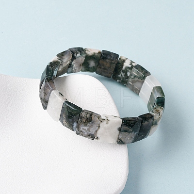 Rectangle Natural Tree Agate Beads Stretch Bracelets for Women Men BJEW-Z149-01C-1