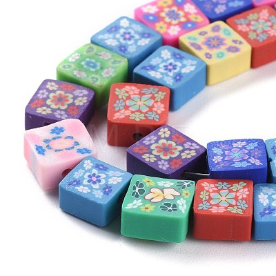 Handmade Flower Printed Polymer Clay Beads Strands CLAY-M003-01-1