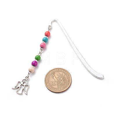 Synthetic Dyed Turquoise Beaded Bookmarks AJEW-JK00191-1