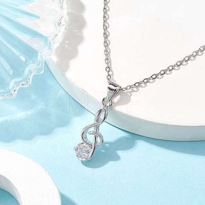 Brass Micro Pave Cubic Zirconia Musical Note Pendant Necklace NJEW-JN04695-1