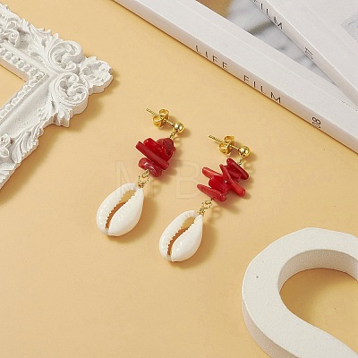 Dyed Chips Synthetic Coral Stud Earrings EJEW-TA00203-1