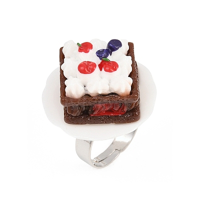 Afternoon Tea Resin & Plastic Adjustable Finger Rings for Women RJEW-K317-01E-1