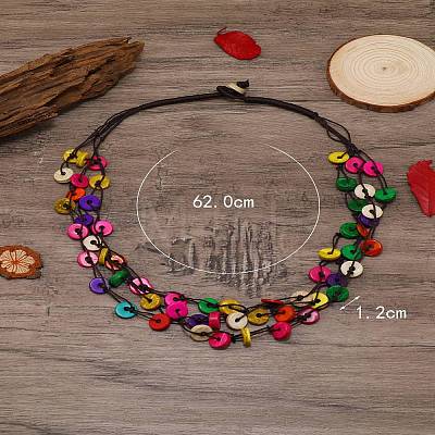 Ethnic Style Dyed Coconut Disc Beaded 3 Layer Necklaces for Women WG6DEC1-01-1